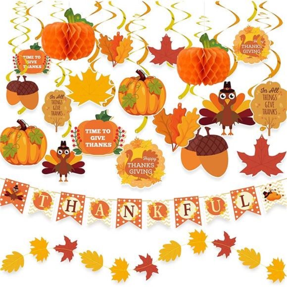 Set of 40 Thanksgiving Decorations, Pre-Assembled Thanksgiving Hanging Swirls - Picture 1 of 7